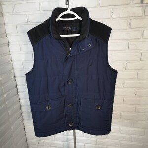 Nautica Men's Size Large Navy w/ Black Faux Fur Lined Zipper/Button Closure Vest
